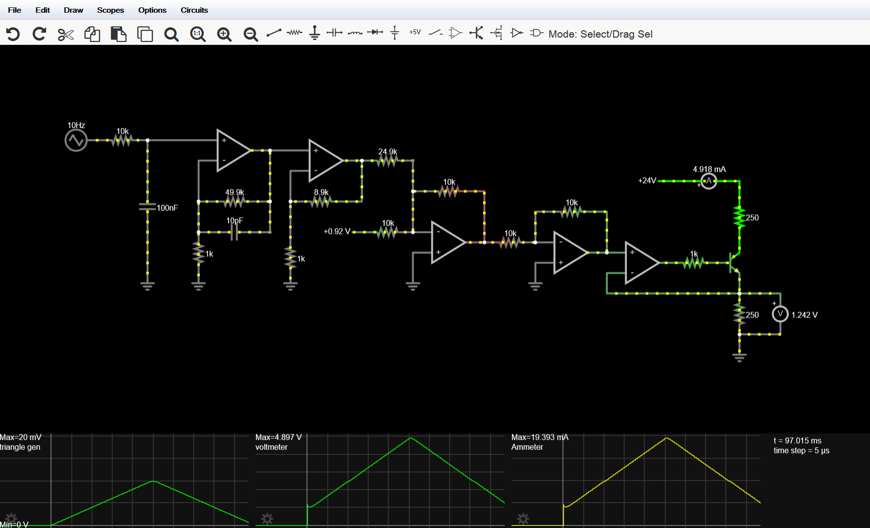Valores máximos de la simulación del transmisor