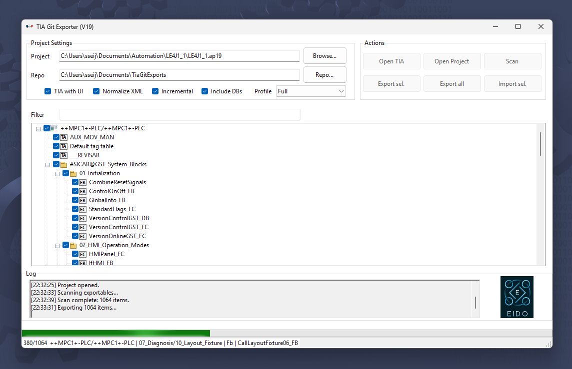 Estructura exportada por TiaGitExporter
